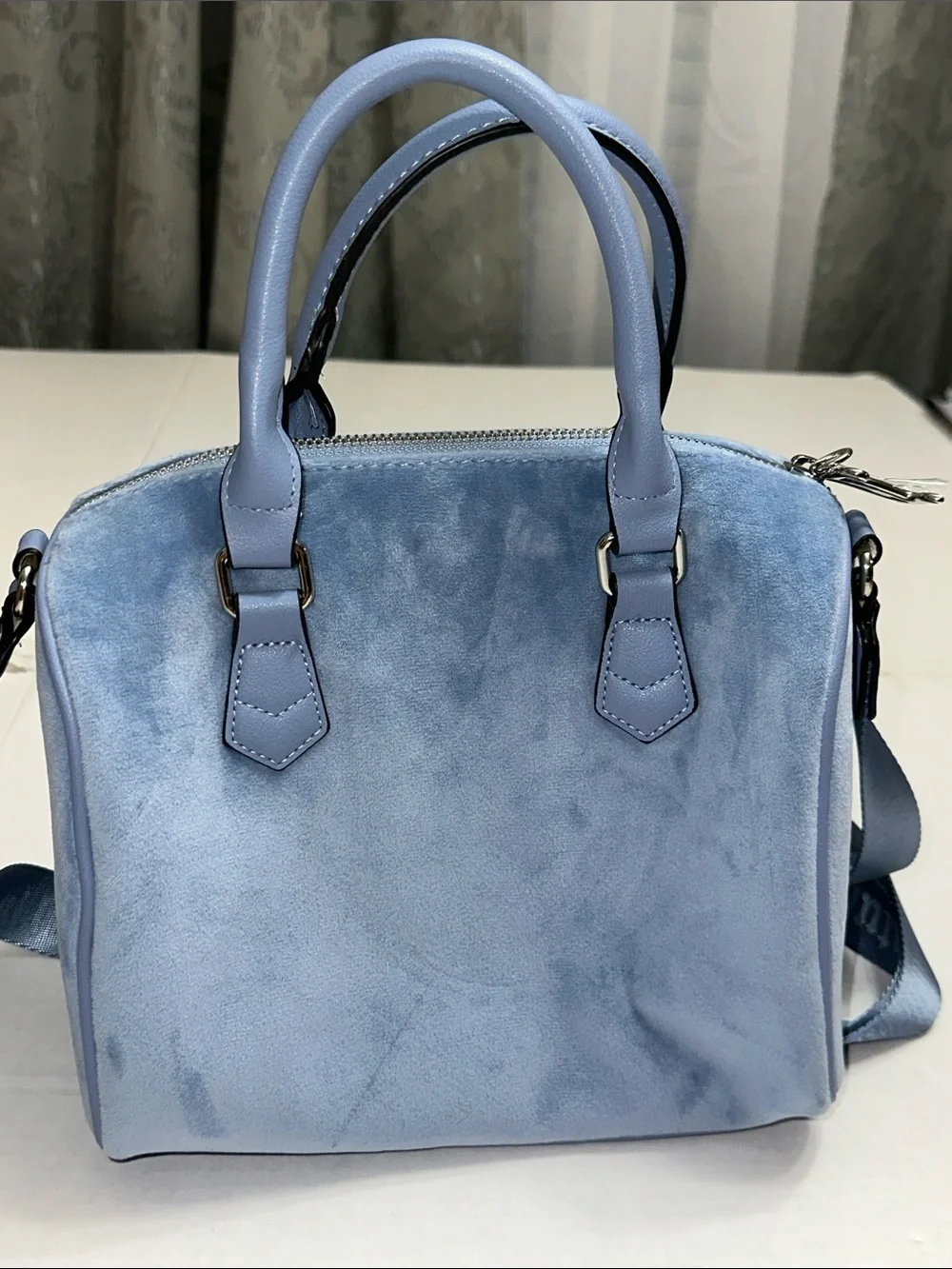 NEW Juicy Couture Obsession Satchel Bag Slate Blue Velvet - Picture 2 of 12